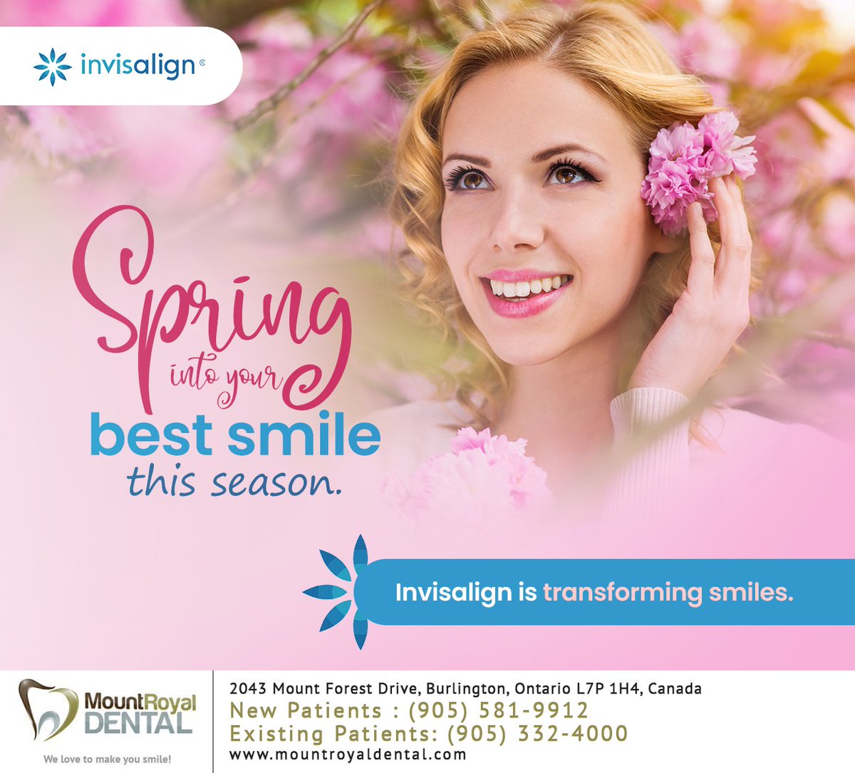 Prepare for your best smile this season with Invisalign. Call us at (905) 581-9912 / (905) 332-4000 to schedule a consultation with our team to determine if this treatment will suit your unique needs. #invisalign #transformingsmiles #burlington #ON #mountroyaldental