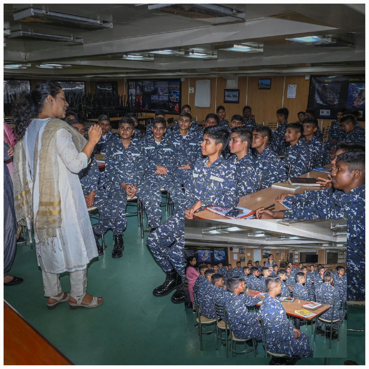 IN_Vikramaditya's tweet image. Time at sea is exhilirating,satisfying &amp;amp; precious. #Agniveers #WomenAgniveers experience first hand life at sea onboard #INSVikramaditya. For many,their first glimpse of the Indian Ocean.Their many questions answered by trainers,mentors &amp;amp; counsellors. Shaping future #SeaWarriors.