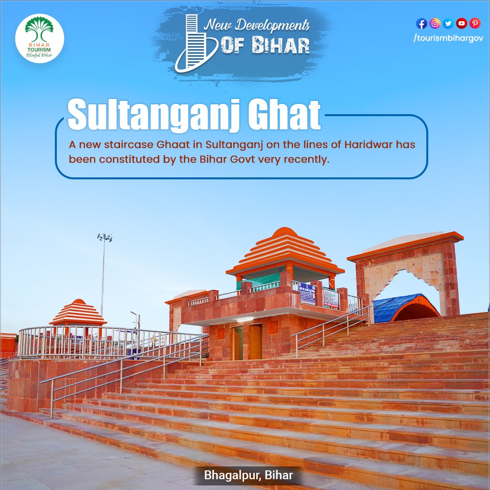 TourismBiharGov's tweet image. Witness the serenity of Sultanganj Ghat, located beside the holy river Ganga in Bhagalpur. The modern amenities provides a hassle-free experience for devotees visiting the Ajgaibinath Temple during the auspicious Shrawani Mela.

#NewDevelopments @AbhaySinghIAS @yadavtejashwi