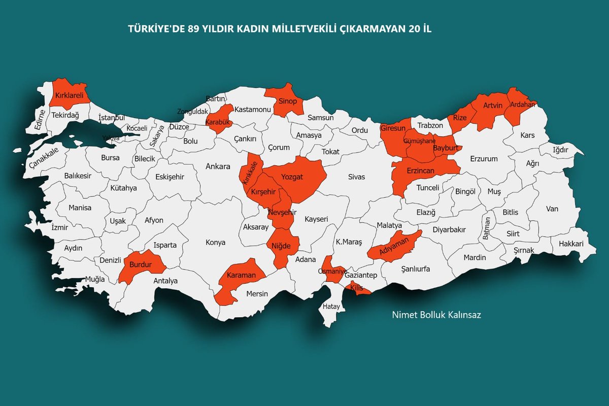 89 yıldır kadın milletvekili çıkarmayan 20 il