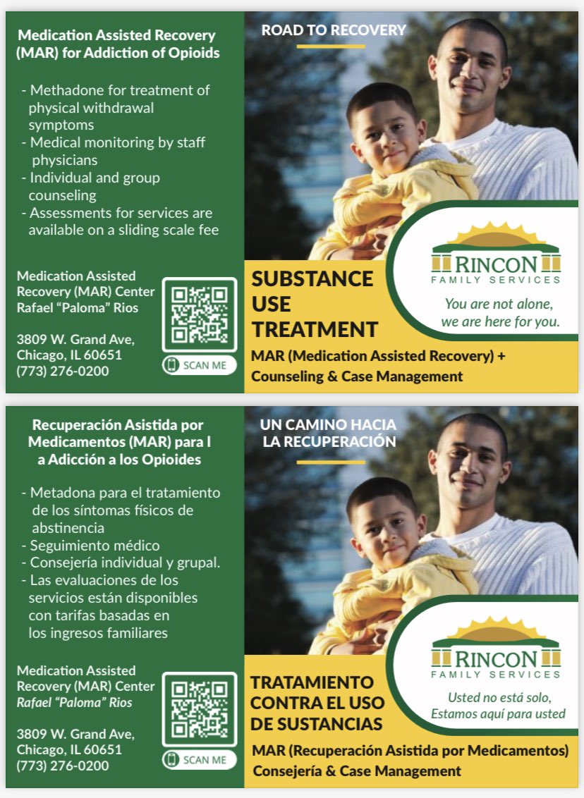 ROAD TO RECOVERY! #Treatment #OpioidCrisis
Medication-Assisted Recovery (MAR) is an approach to treating addiction that combines the use of medication with counseling and behavioral therapies.
More Info: contactus@rinconfamilyservices.org