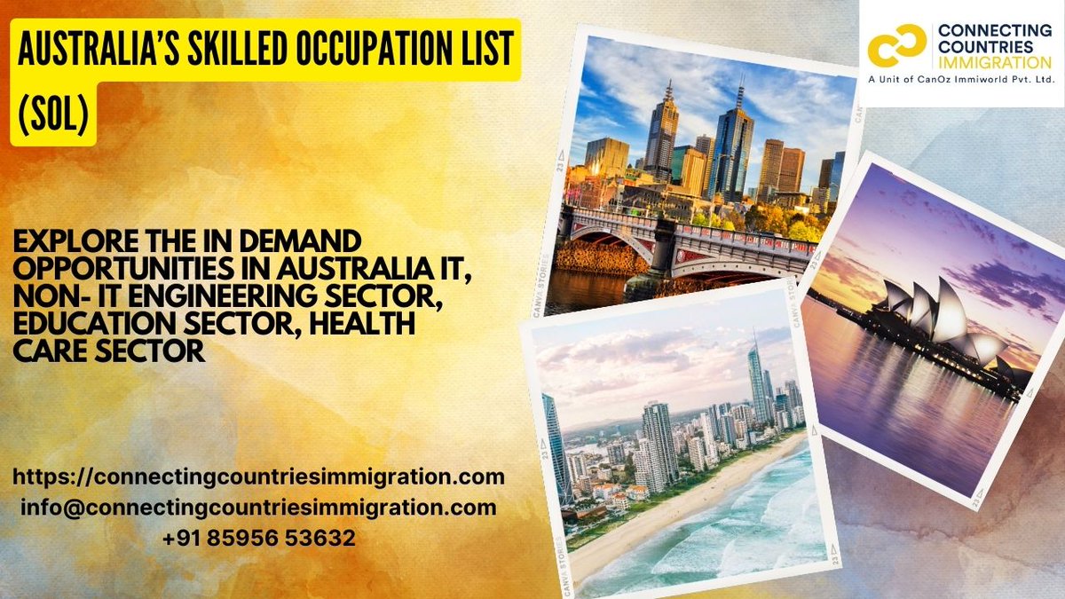 Australia’s Skilled Occupation List (#SOL)
Explore The in demand #Opportunities_in_Australia IT, Non- IT #EngineeringSector, #EducationSector, #HealthCareSector

connectingcountriesimmigration.com/australia-skil…
info@connectingcountriesimmigration.com
+91 85956 53632
#Australia #immigration