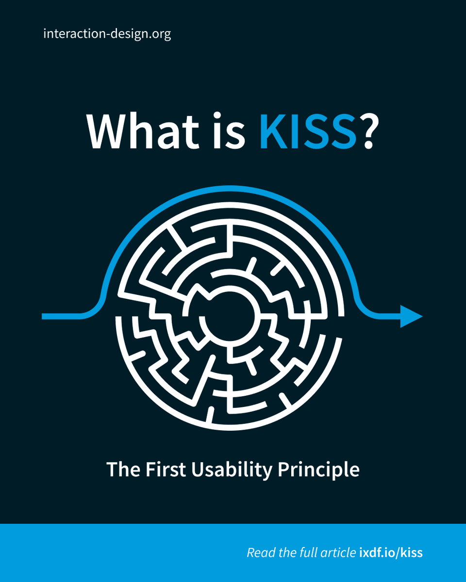 ixdf_org's tweet image. When designing products, things can get complicated very quickly. 🥴

&quot;Keep It Simple, Stupid&quot; or &quot;Keep it Short and Simple&quot; (#KISS) is a #designprinciple that emphasizes the importance of #simplicity and clarity in #design.