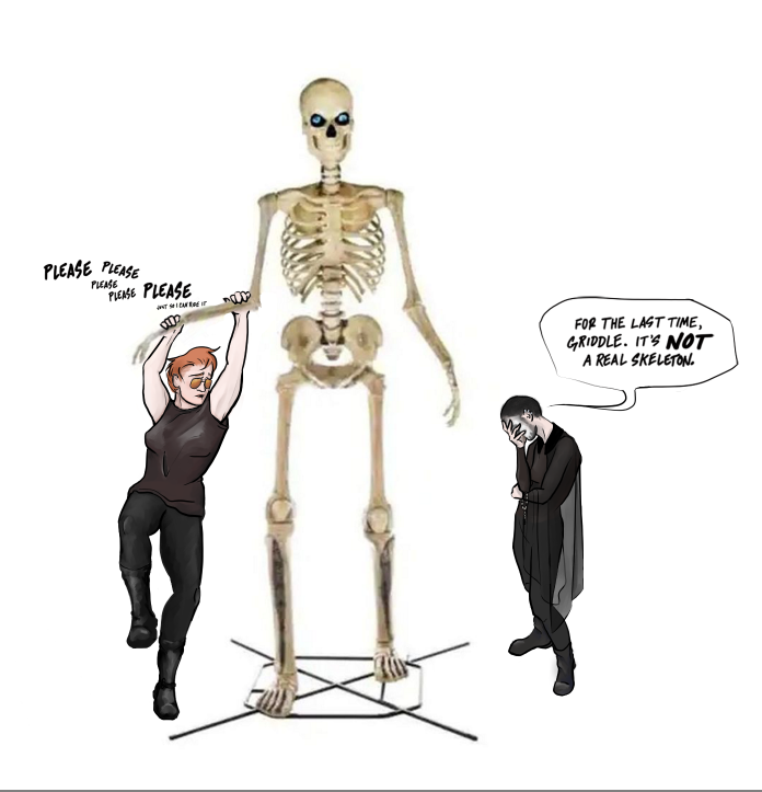 Bubbie_said's tweet photo. (Harrow COULD make a 12-foot skeleton out of real bone, but she's sure as fuck not gonna remind Gideon of that) #lockedtomb #gideontheninth #griddlehark https://t.co/QCXPIkdESD