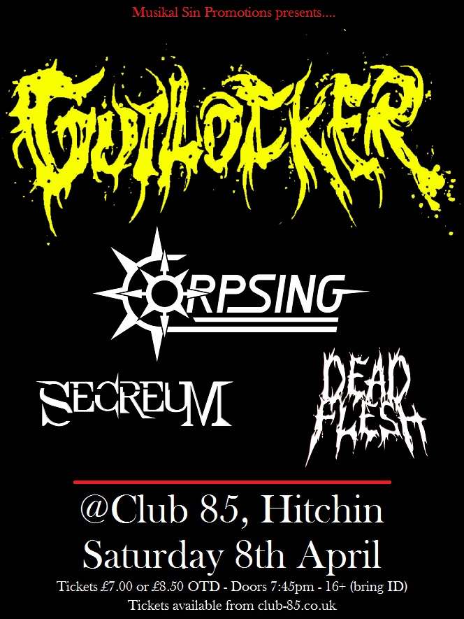 DeadFleshUK's tweet photo. Tonight we make some noise in support of our good friends in @GutlockerBand along with @corpsingmetal and @SecreumTheBand !!
#deadflesh #Metal #Deathmetal #deathcore #metalcore #blastbeats #breakdowns #HeavyMetal #riff #riffs #hertsmetal #localmetal #localshow #grindcore #gig https://t.co/O5aC3lmF5U