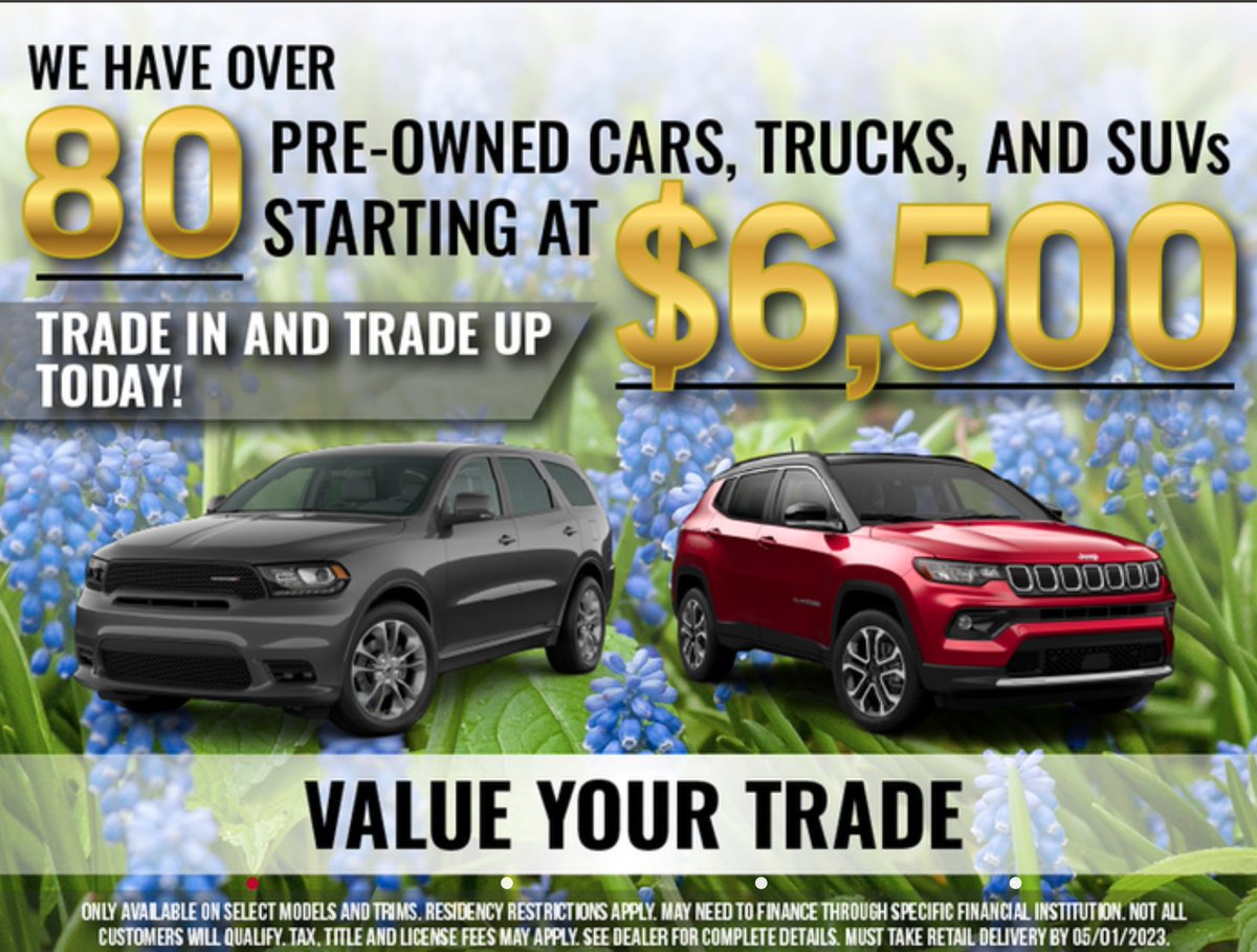 CRofAdrian's tweet photo. Great deals on used cars, trucks and SUVs.  We are located in Adrian, Michigan on US-223, in Lenawee County.  #CRofAdrian #Chrysler #Dodge #JEEP #RAM https://t.co/EyXG8mO86y