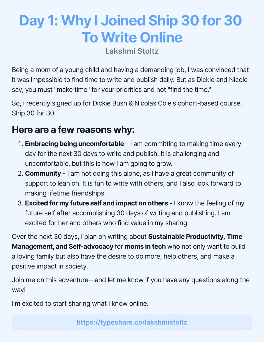 lakshmistoltz's tweet image. Day 1: Why I Joined Ship 30 for 30 To Write Online
#sustainablehighperformance #ship30for30
#momsintech