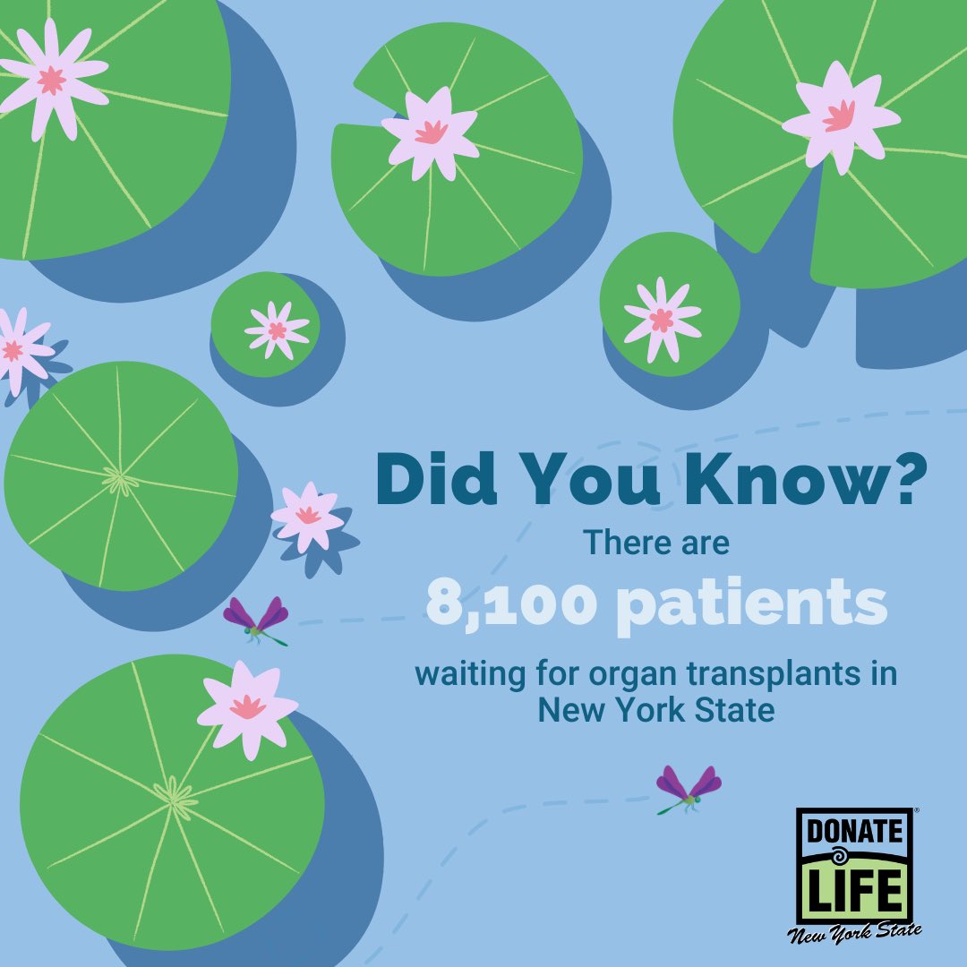 SureskyCDJR's tweet photo. Did you know that New York has the third highest need for organ, eye, and tissue transplants in the US and the third lowest percentage of registered donors (leading to long wait time)?   We can help change that. Register as an organ, eye, and tissue donor during #DonateLifeMonth. https://t.co/SOMQWyE62S