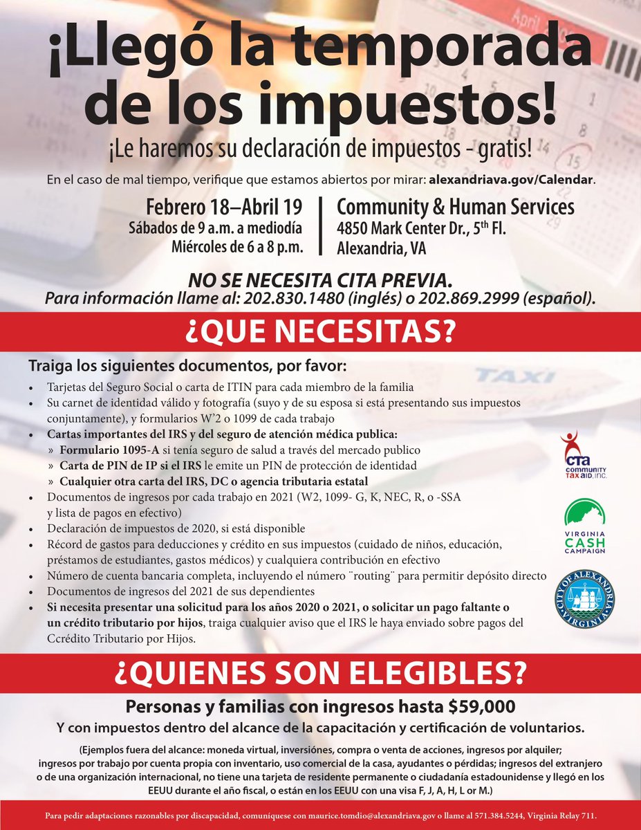AlexandriaVAGov on Twitter "FREE tax preparation is available for