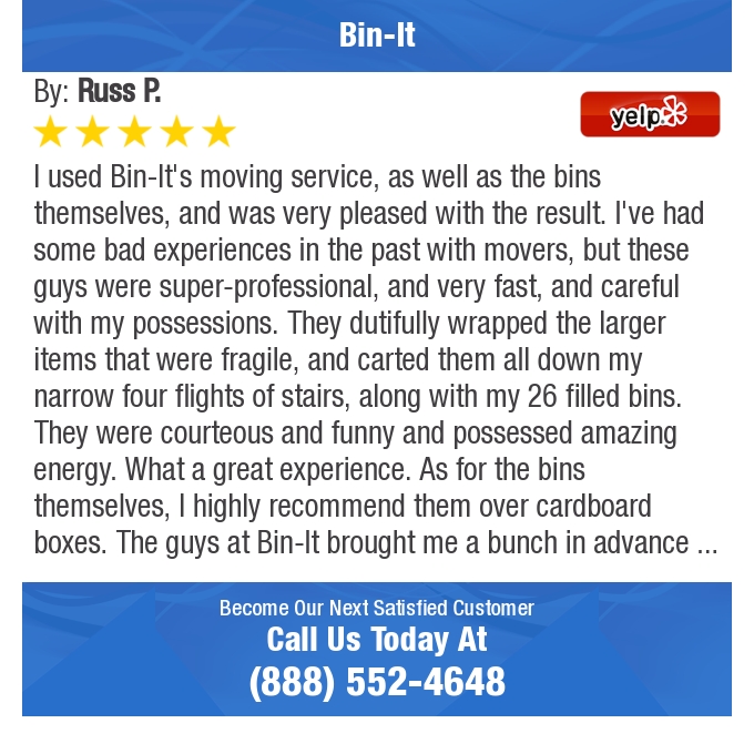 5 Star: Russ P. "I used Bin-It's moving service, as well as the bins themselves, and was..." yelp.com/biz/bin-it-new…
