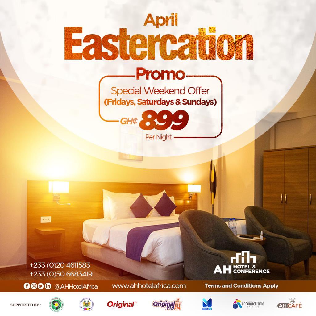 qweku_b's tweet photo. AH Hotel and Conference has the best Easter Holidays package for you and the family. Don’t miss out! @AHHotelGh #AHHotel #AHCafe #HappyEaster #EasterHolidays #EasterCation #UrbanPicnic https://t.co/CwJC17ADwm