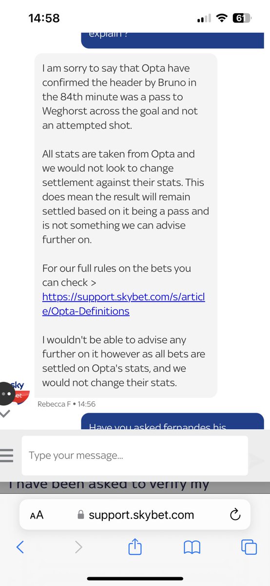 Response from <a href="/skybet/">Sky Bet</a> for the fernandes header! What a shambles. #skybet #fernandesheader wouldn’t happen on paddy power 👍🏻