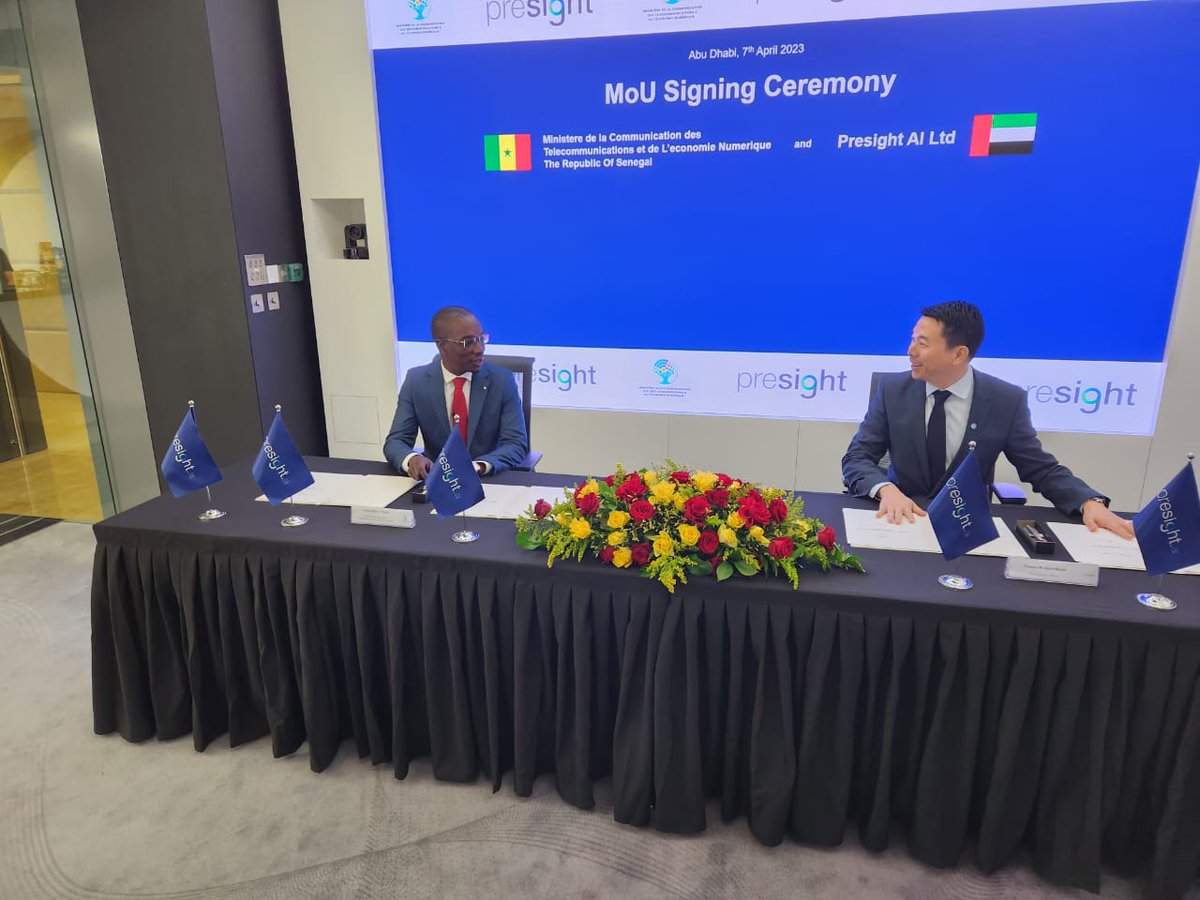MaitreMBT's tweet photo. Signature du Mémorandum Of Understanding (MOU ) à Dubai, avec la société du Fonds Émirates PRESIGHT Artificial intellengency pour la réalisation de l'identité numérique, de l'adressage numérique et de la digitalisation des taxes.
#SEMMACKYSALL
#PSE
#MCTEN
#SN2025 https://t.co/bLMf24K5mQ
