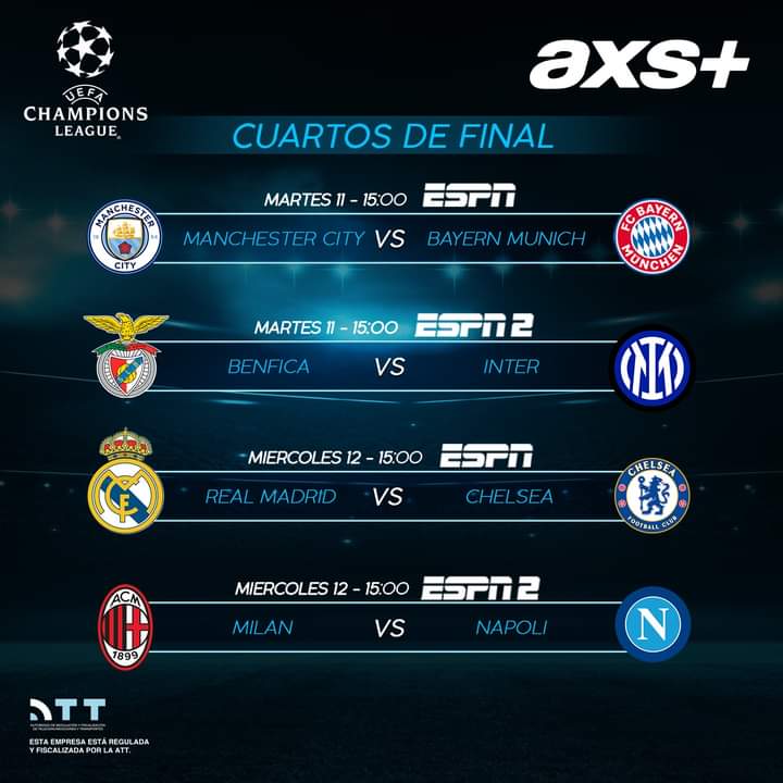 axsbolivia's tweet photo. Los partidos de ida de los Cuartos de Final de la Champions League estarán DE INFARTO 😱 ¡No te pierdas ni uno solo por AXS+! 🏆
👉 Solicita tu instalación, entrando a este link: https://t.co/fQ7Kl3uxr3
#ConectadosConTuMundo
#ConectadosConElFútbol
#ChampionsLeague
#AXSPlus https://t.co/N1YM58Ba4f