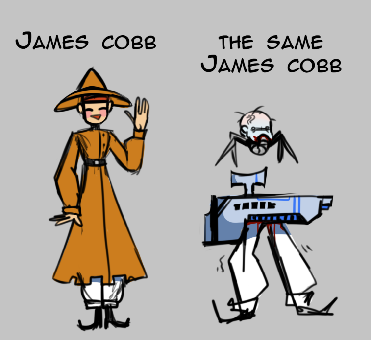 Susoeks's tweet photo. and in connection with the recent events with James, I thought, "hey, would be great if my lanky man had a partner/the same graduate with whom he would study side by side." I threw some sketches of James...it remains to come up with some kind of green magician #Inscryption https://t.co/wWwHsdr3Vw
