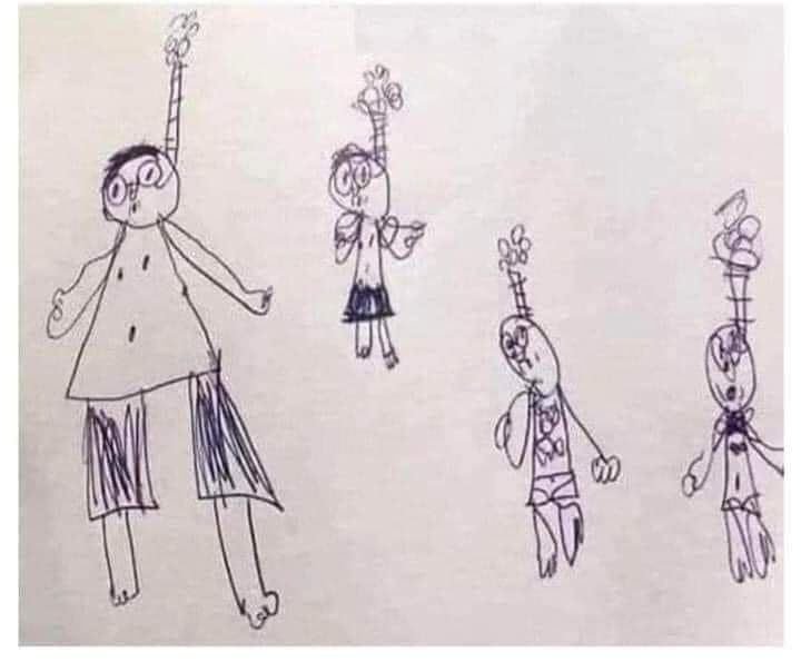 Johnnypatriot64's tweet image. Our six-year-old handed us a note. His teacher had called my wife and I in for an emergency meeting. We asked our son if he had any idea why
and he said, "She didn't like a drawing I did."

We went in the next day.

His teacher pulled the drawing below out and said, "I asked him…