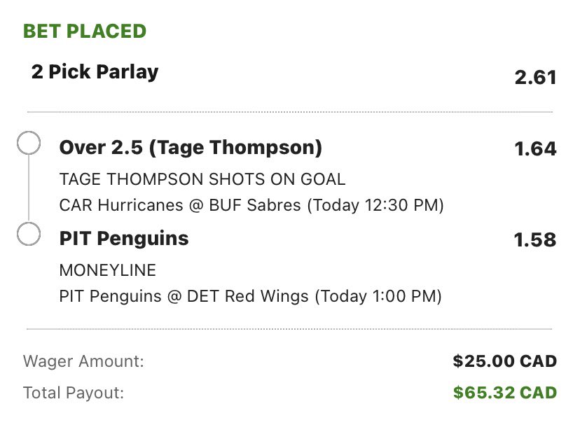 ParlayPaapi's tweet photo. Early Bird Parlay 🐦 

Thompson Over 2.5 Shots
Penguins ML https://t.co/cNfQPl0Y7h