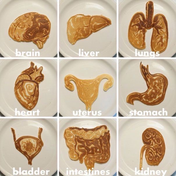 OGdukeneurosurg's tweet photo. Dad makes pancakes in shape of organs for kids. Which one would you want to eat or not eat? Source Nathan Shields https://t.co/1uTdAVGLic