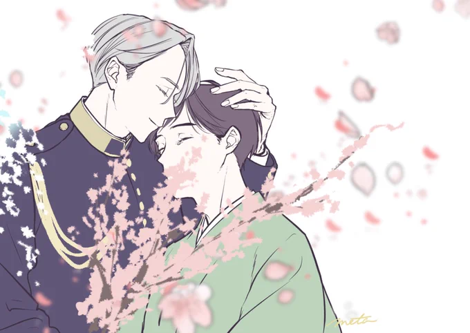 #ヴィク勇版ワンドロワンライお題 『雪と桜』時間 1時間40分(ワンでドロできませんでした…)開催ありがとうございます!冬将軍なヴィさんと春の精なゆくん… 