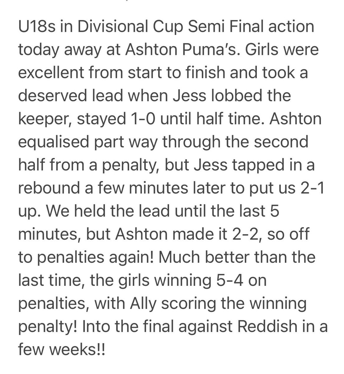 And it’s another @BuryFCFoundatn team in to a cup final. This time it the U18 Girls (sponsors PubPlan Accountants, @cater184, DN Accountants) with a win on penalties ⬇️ Well done girls battled right to the end👏🏼💙⚽️

If you want to join our senior player pathway get in touch