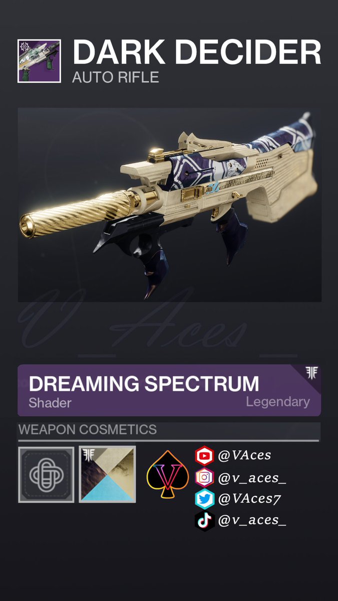 VAces7's tweet photo. Which Shader do you Like most for the Dark Decider Autorifle?
#d2fashion #d2dripcheck #gaming #destinythegame #shorts #destiny2 #destiny2art #destiny2guide #destiny2moment #destiny2shorts #d2clips #seasonofdefiance #destiny2gear #guardianfashion
https://t.co/eHXV5LjxwR https://t.co/7MQXNH8dfp