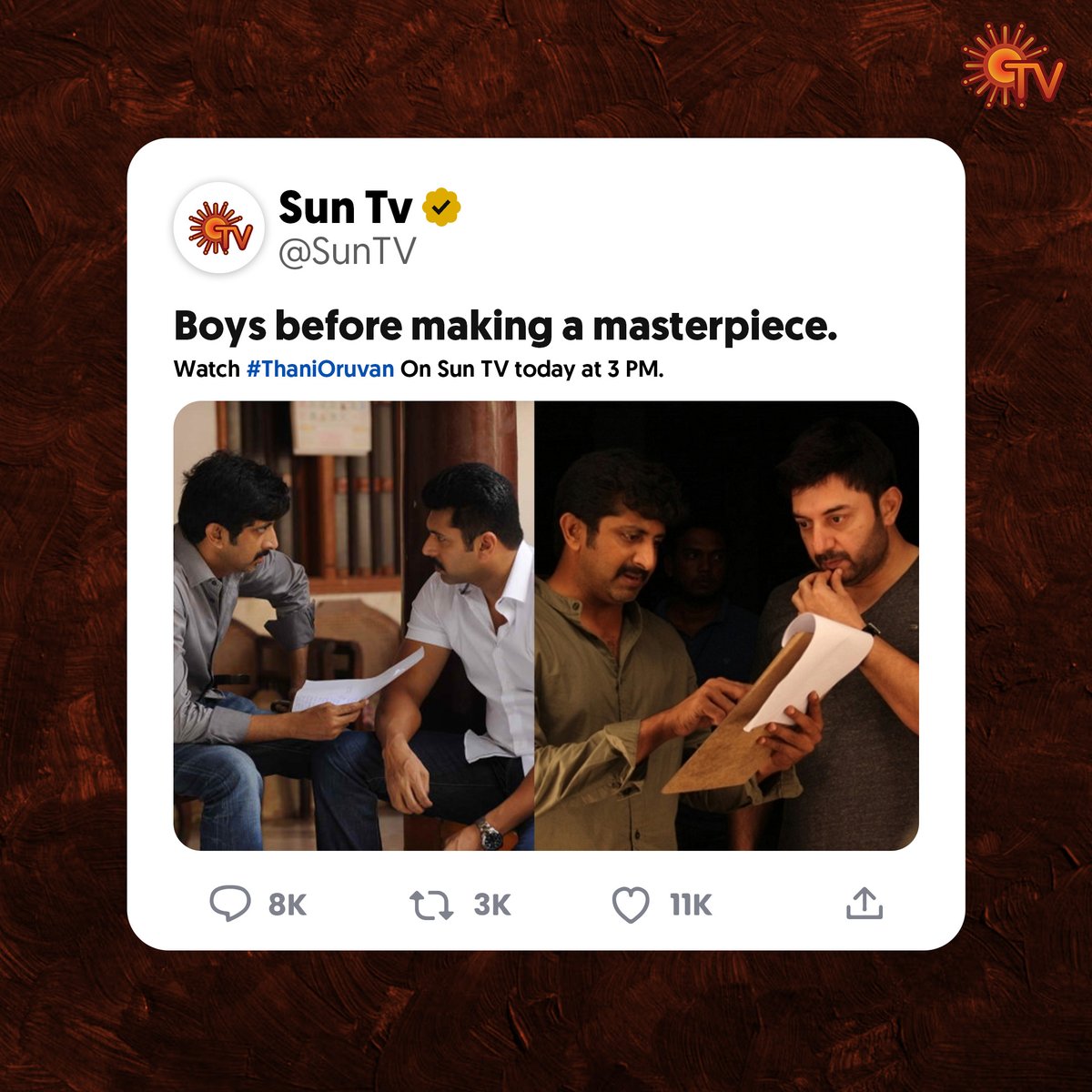 The Gang, Thani Oruvan 🔥

Watch #ThaniOruvan On Sun TV today at 3 PM.

#SunTV #MoviesOnSunTV #JayamRavi #ArvindSwamy #SunDigital