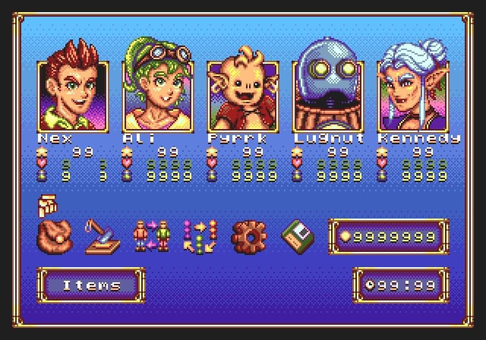 A few #workinprogress menu and status screens for today's #screenshotsaturday. What do you think?

#gamedev #indiegame #sega #rpg #pixelart
