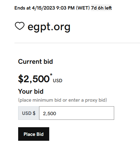 Obeezon's tweet image. eGPT .org  🔥🔥

is on auction on #Undeveloped

#domains #buydomains #selldomains #marketplace #brand #aftermarket #domainnames #ens #gpt #GPT4 #GPT5 #gptdomain #ChatGPT #org #CGPT #egpt #godaddy #dan #Afternic #DomainNameForSale #chatgpt #FreeChat #freechatgpt #eGPT #auctions…