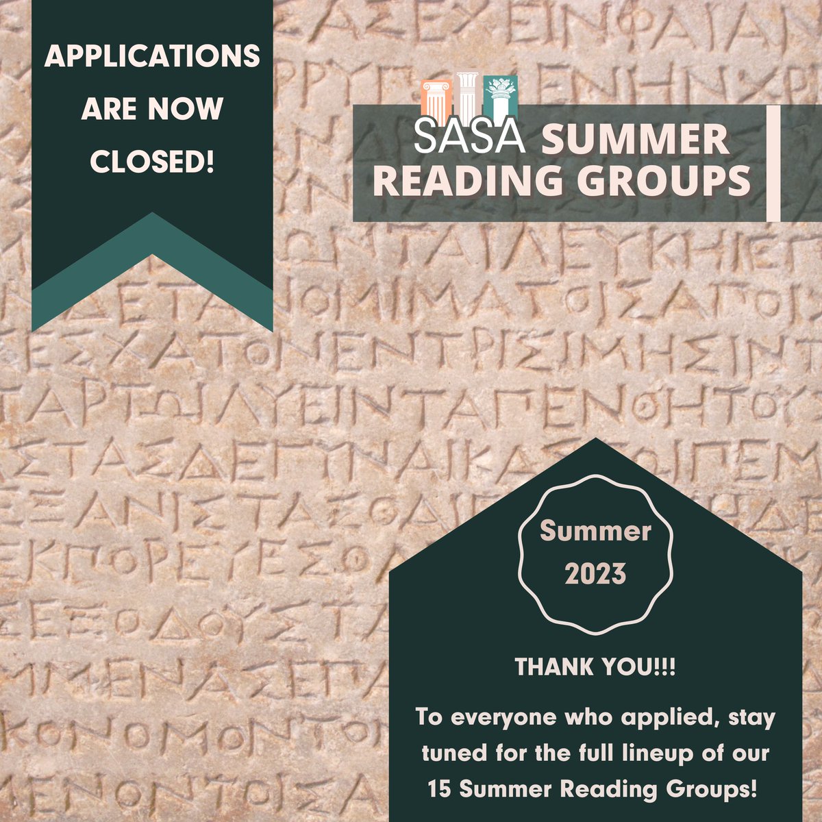 📚Apps closed for #SummerReadingGroup Leaders. THANK YOU to all the 40+ applicants!

✨ Stay tuned for the full lineup of 15 Reading Groups & #RSVP!

➡️ Find the Reading Group archive & more: saveancientstudies.org/reading-groups

#SASA #OnlineReadingGroup #Free #TextInTranslation #SourceText