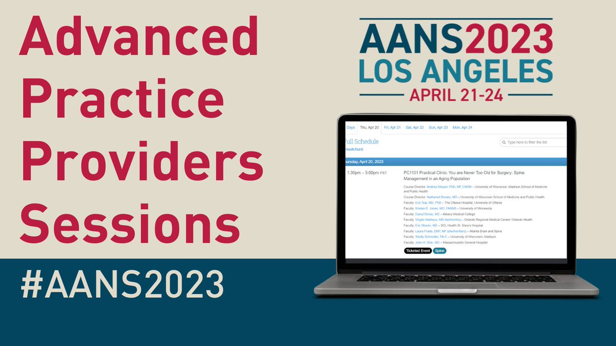 AANSNeuro's tweet image. Did you know that #AANS2023 has a full educational track for #AdvancedPracticeProviders in #Neurosurgery? see it here: ow.ly/gPmL50NEq2q