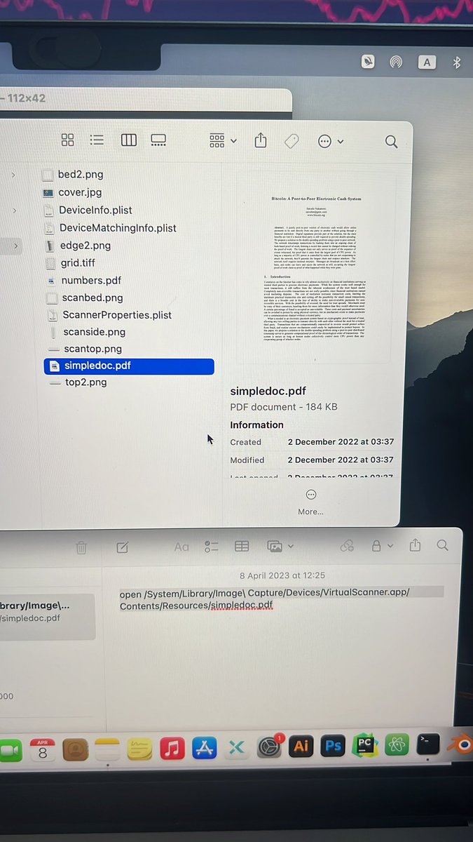 Apple / Steve Jobs = Satoshi ?!

Location Withe Paper Bitcoin in Mac OS 
Satoshi sends his final massage on April 2011
Steve Jobs dies on October 2011
🤔🤔🤔🤔
open /System/Library/Image\ Capture/Devices/VirtualScanner.app/Contents/Resources/simpledoc.pdf