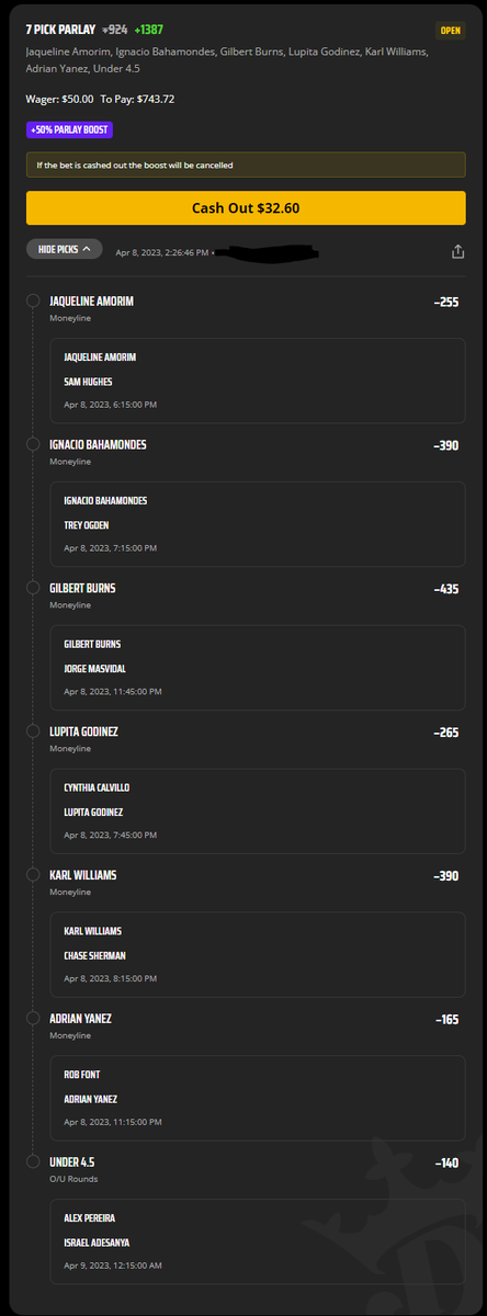 MMAValueBets's tweet photo. Here is what I went with for the two DK boosts:
I take long shots on parlay boosts as the max bets are small. https://t.co/qydv1WUpez
