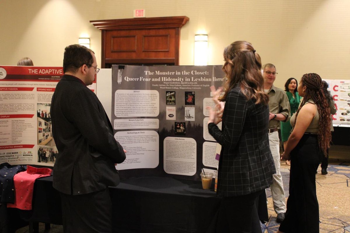 Senior Megan Gardenhour recently presented her research in Pittsburgh at the Northeast Regional Honors Conference on behalf of Ship. She presented her Capstone project, "The Monster in the Closet: Hideosity and Queer Fear in Lesbian Horror," advised by Dr. Erica Galioto.