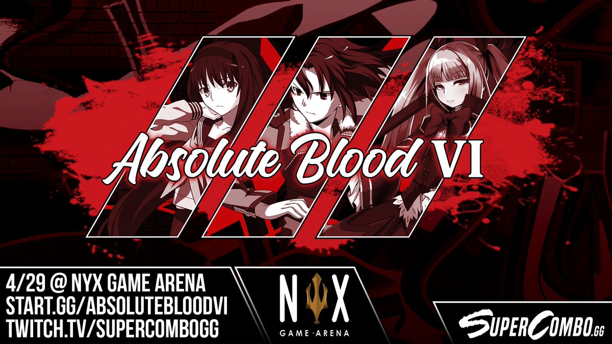 SuperComboGG's tweet photo. ¡Las inscripciones para ABSOLUTE BLOOD VI ya están abiertas!

🌙 Torneos de #MBTL, #MBAAC y #BBCF!
📜 https://t.co/VxB9RwFTdx
📺 https://t.co/8n8dvpBRnj
📍 Sab. 29 @ Nyx Game Arena: https://t.co/bDAGbQFwiE
🔗 Presentado por @MeltyCR https://t.co/rziHRypz24
