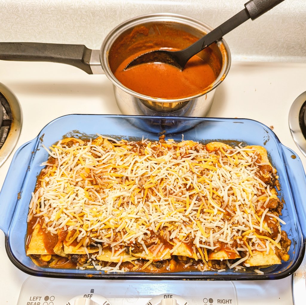 I love when we make our chorizo taco mix for a random taco night, because I always have plenty of leftovers to make #homemade enchiladas, with #madefromscratch enchilada sauce. #diningin is the best! #Ilovetocook