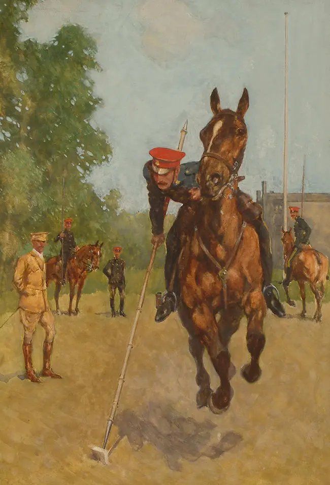 'Tentpegging, The 15th King's Hussars' by F. Gilette.