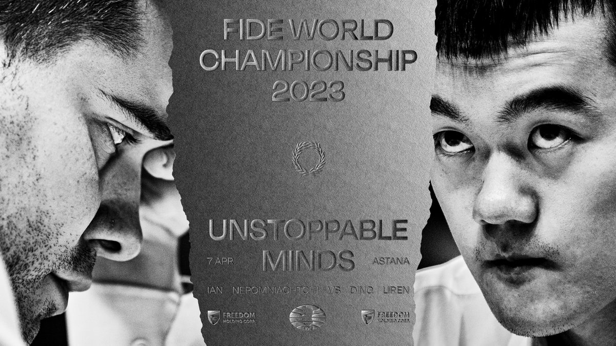 FIDE_chess's tweet photo. 🔥 The day has arrived! #NepoDing

The historical pinnacle of the FIDE World Championship cycle, the match decides who is going to reign the chess world for the next two years. The champion is determined in 14 games, and a playoff in case of a tie.

Who will be the next World Chess Champion - Ian Nepomniachtchi or Ding Liren?

Game 1 starts at 15:00 local time (GMT+6).

Tune in: https://t.co/0O5KLZO55H