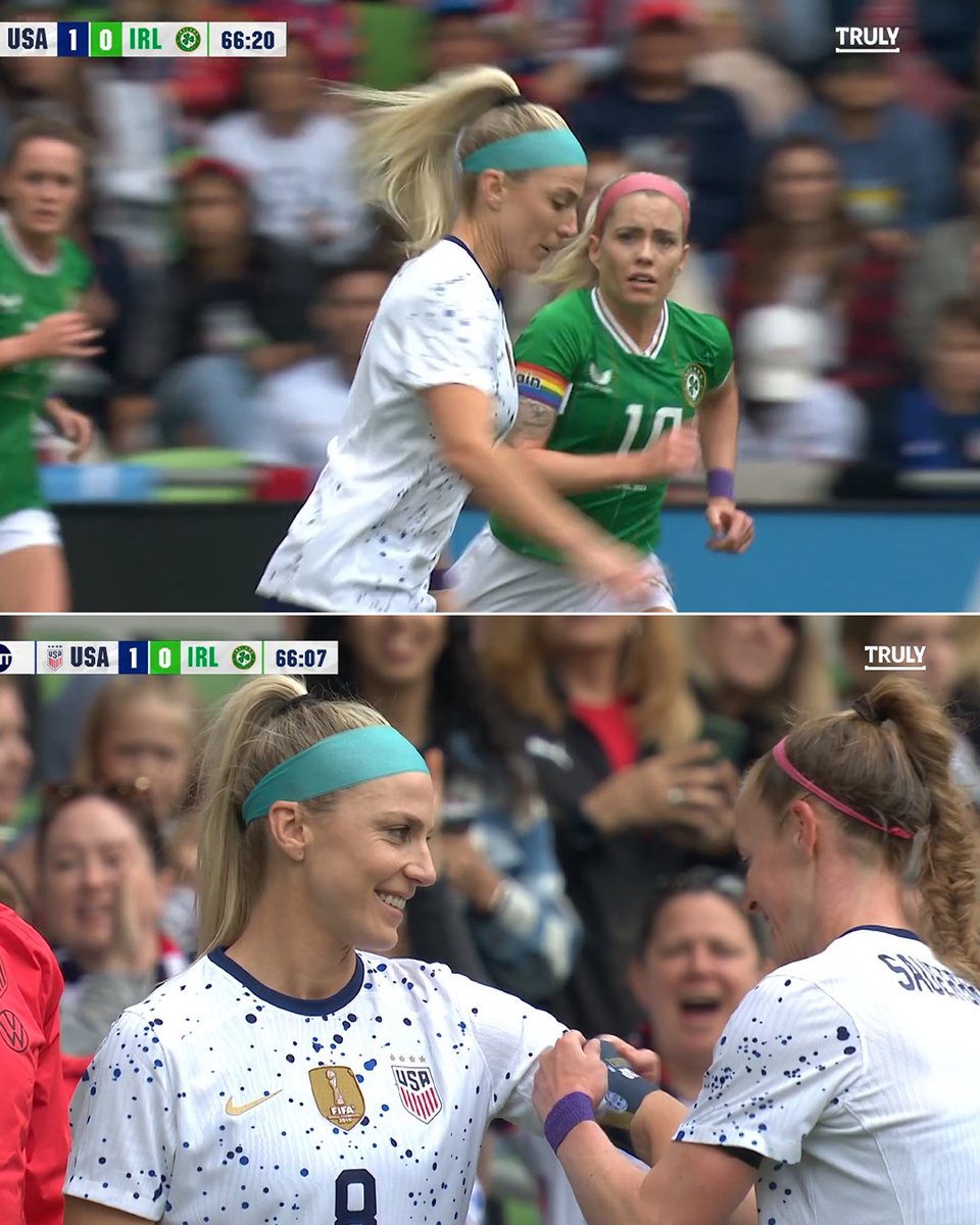 SportsCenter's tweet photo. For the first time since August 2021, Julie Ertz has taken the field for the @USWNT‼️

She was given the captain's armband by Becky Sauerbrunn 👏 https://t.co/V4WIoSD6tM