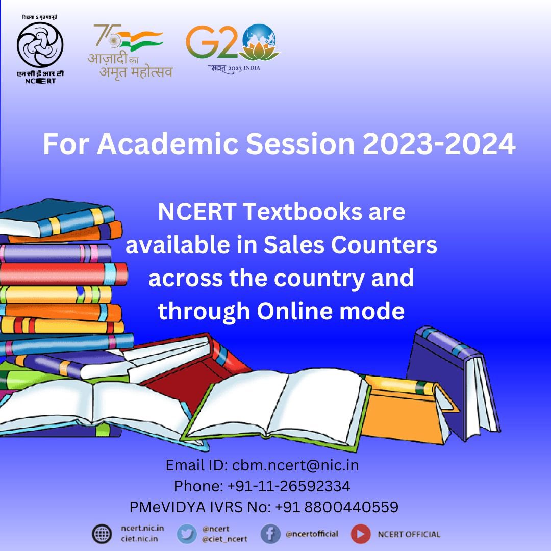 ncert's tweet photo. NCERT Text Books for the Academic Session 2023-2024 are available through out the country with 995 empanelled vendors (as per the list of vendors available on NCERT website link: https://t.co/5LHkeCY6ys ). https://t.co/ful28EGy43