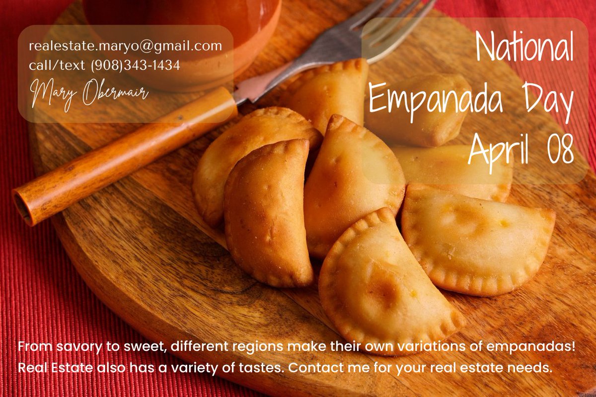 realestateMaryO's tweet photo. Happy National Empanada Day!! On a recent trip to Miami, we had delicious empanadas filled with chicken. Yum!
#hunterdoncounty #hunterdoncountynj #njhomes #realestate #njrealestate #realestateagent #realtor #njrealtors #newjerseyhomes #newjerseyrealestate #lbinj #shorehouse https://t.co/I1z2WYkfcN