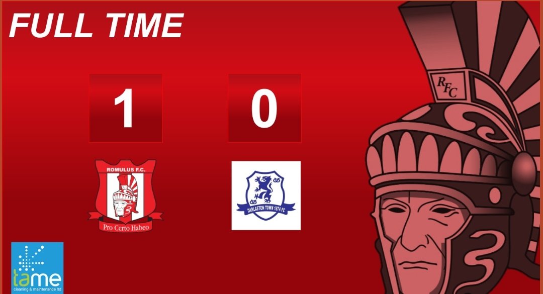 ⏱️ FULL TIME ⏱️

It is three points and a win for Romulus on Easter weekend in what was a tight match.

⚽️ <a href="/dylohadderz/">Dylan Allen-Hadley</a>

Good luck for the remainder of the season, <a href="/DarloTown1874FC/">Darlaston Town</a>! 🤝🤝

(1-0) | #UTR❤️🤍 #RomulusMatchday