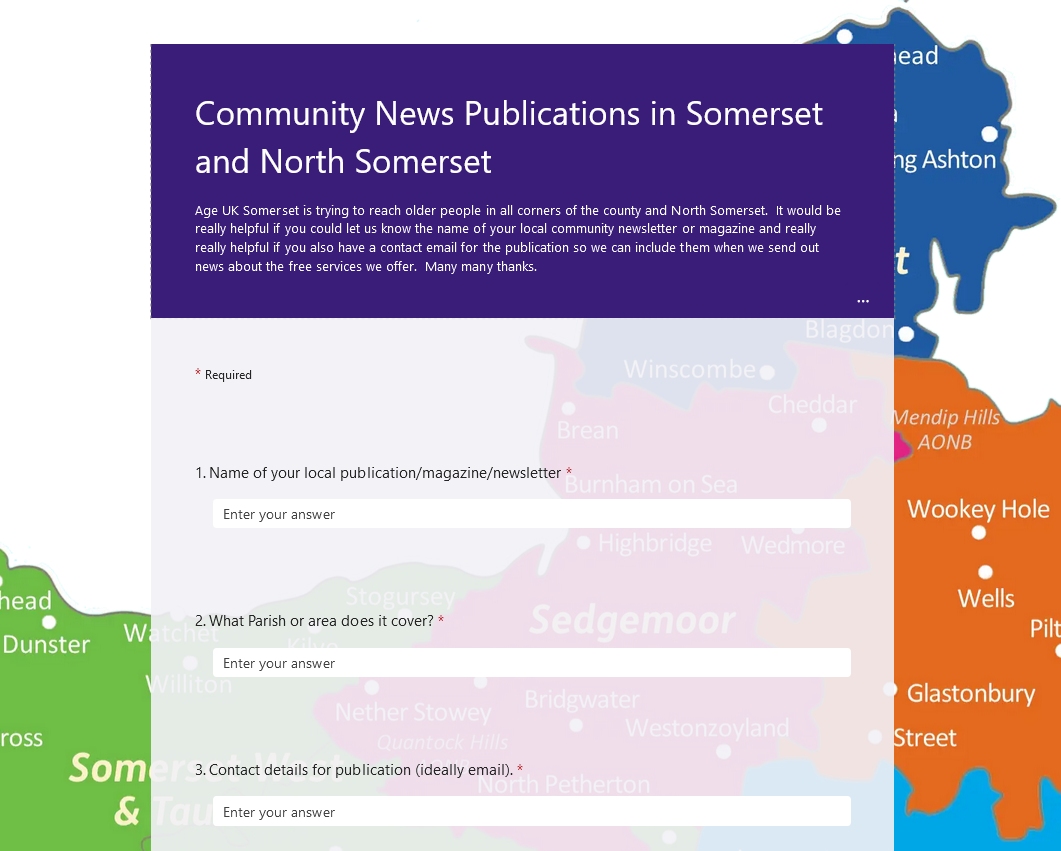 Please help &amp; RT. We're after info on community newsletters in Somerset &amp; North Somerset so we can share info &amp; ensure local older people know about the free help we offer. Submit the form ⬇️ &amp; you could be helping 100s of older people in your community! 

forms.office.com/Pages/Response…
