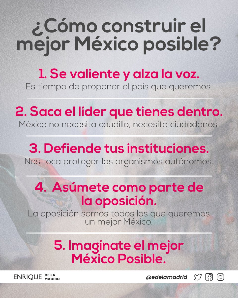 México no necesita caudillos, necesita ciudadanos y que cada uno de nosotros saque la mejor versión de sí mismo. Trabajemos todos juntos para crear #ElMejorMéxicoPosible. bit.ly/3ZyKWv1