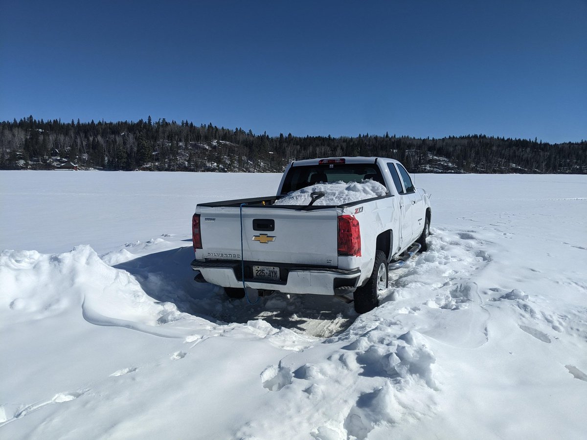 Hey <a href="/OPP_NWR/">OPP North West Region</a> this truck is stuck beside the ice road off Woodchuck bay road, off rush Bay road. It has been there several days at least, and appears abandoned. Needs to be removed before it melts! Thanks