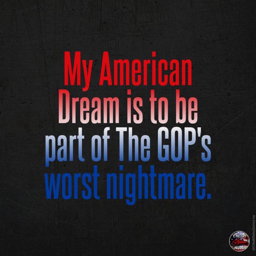 My American Dream is to be the GOP’s Worst Nightmare!

I sincerely hope all of you will join me as we unite to elect Democrats who will pass #GunReform and #CodifyRoe ‼️

From GenZ to Boomers, we can stop Republicans by out voting them on November 5, 2024. Let’s Go!
#FreshStrong