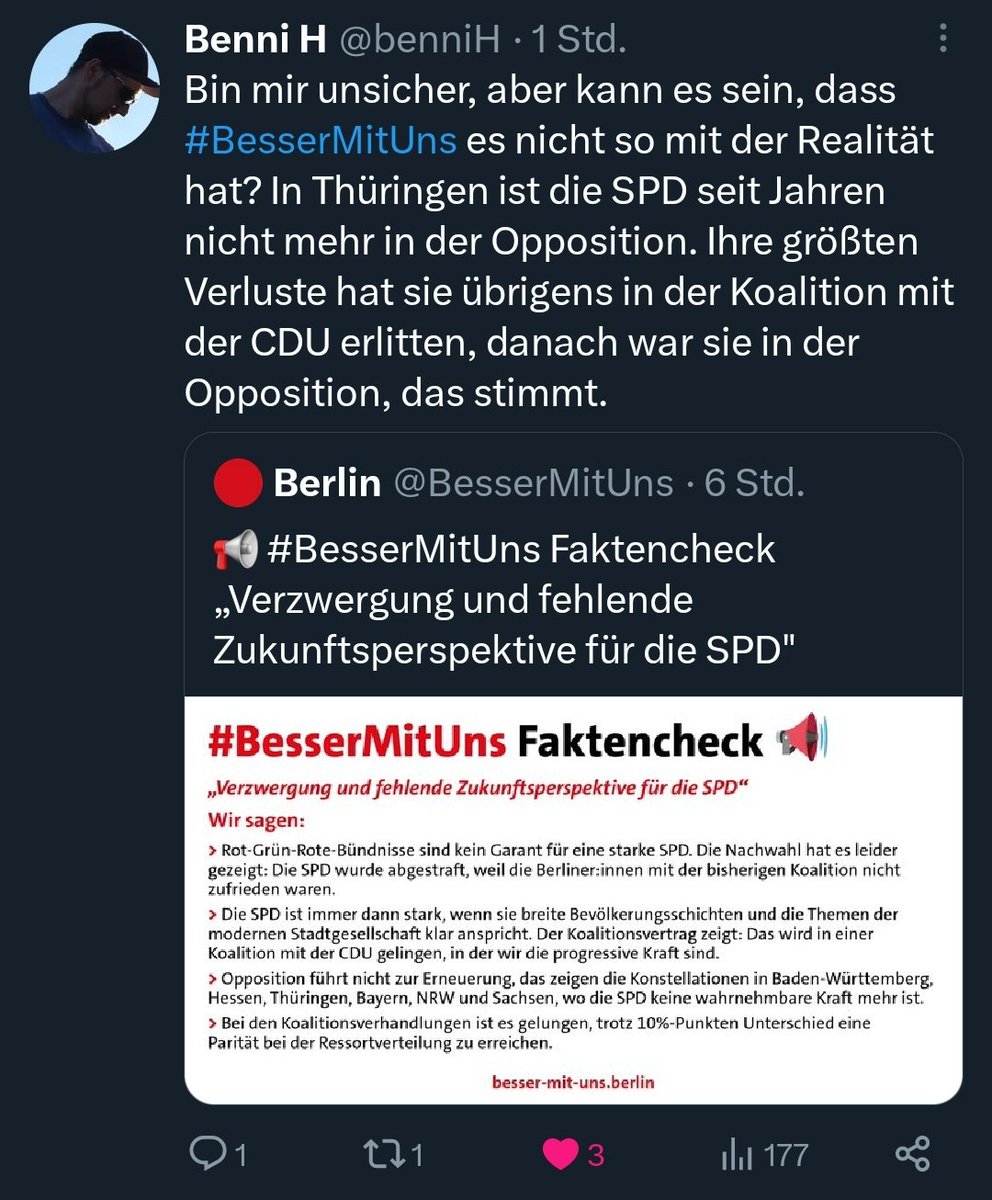 kackendreist's tweet photo. Die #BesserMitUns-"Kampagne" kommt ja auch sehr sehr gut bei Genoss*innen in anderen Bundesländern an.

Deren "#Faktencheck" verbreitet Falschinformationen &amp; wirft sie damit unter den Bus.

Bedrohung der eigenen #SPD-Genoss*innen ist offensichtlich noch nicht genug.

#NoGroko https://t.co/4BONKnWKcS
