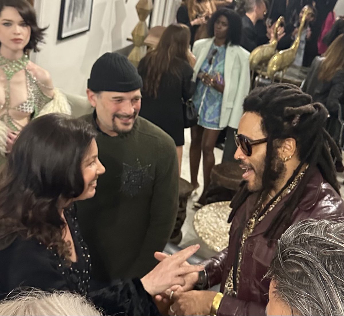 Last night with fashion designer phillip bloch and Lenny Kravitz at Church Store on beverly in LA where Omniscient Things are sold (sweater on me)