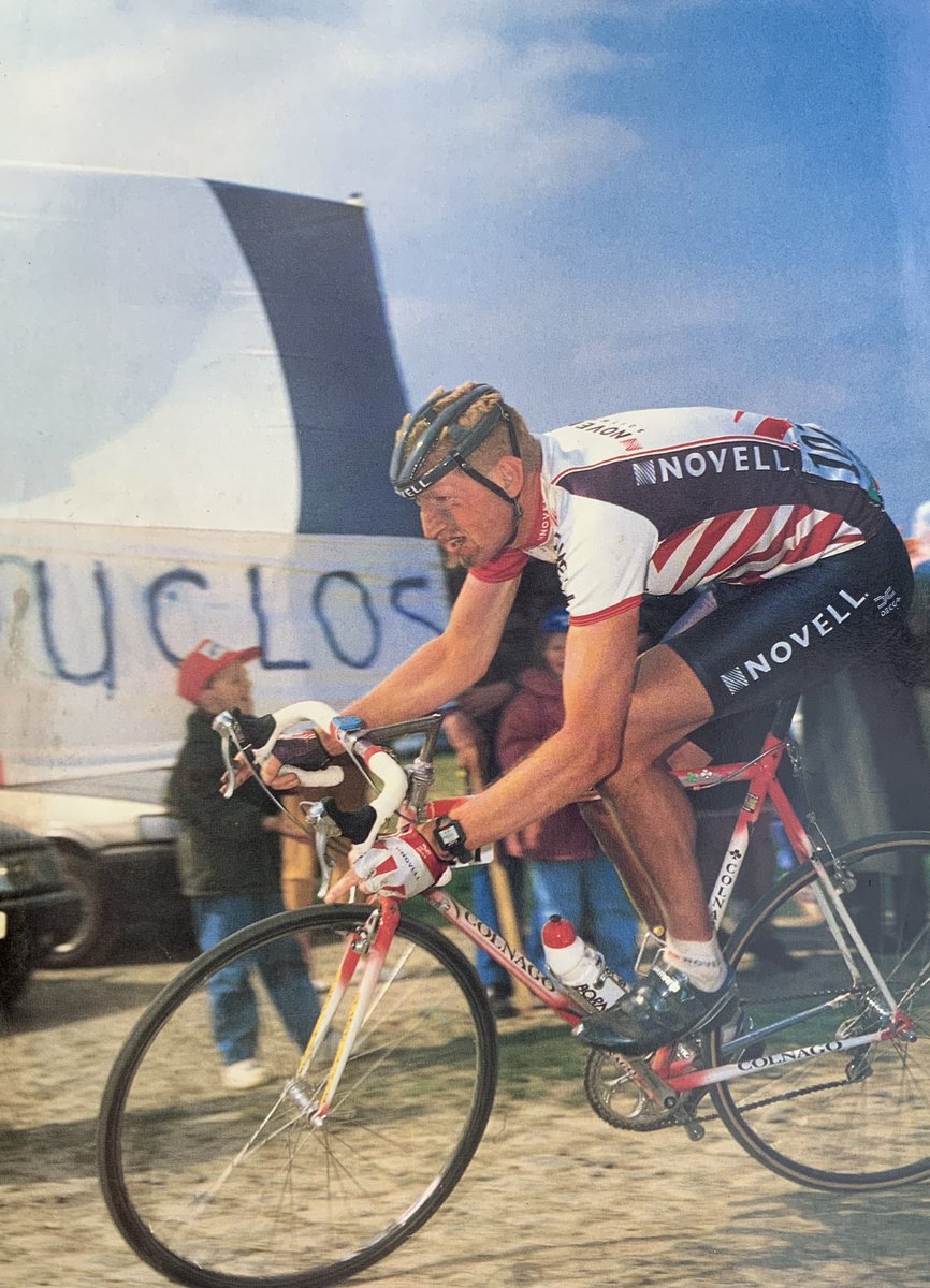 mission753's tweet image. Edwig Van Hooydonck heading for thirteenth place at Paris-Roubaix, 1995.

📷 Graham Watson