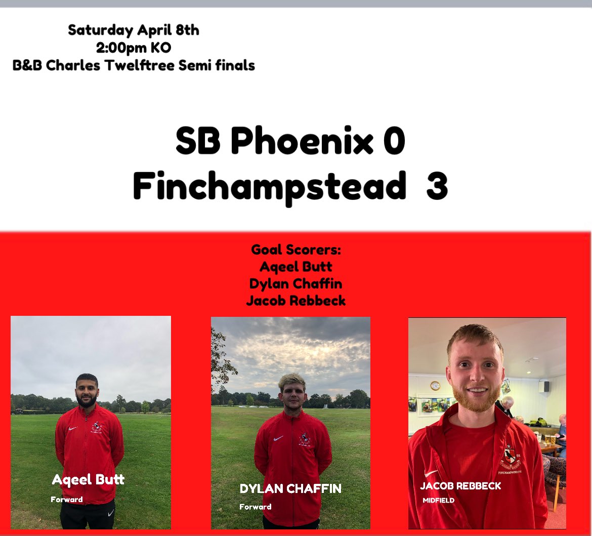 Finch_FC1's tweet photo. @BerksandBucksFA CHARLES TWELFTREE FINALISTS 😍😍

Brilliant performance and result to see us into the final, so proud of the lads to bounce back from last years disappointment. 

Good game @SB_phoenixfc_, thanks for the 🍺 and all the best for the season.

Up the finches! 🔴⚫️🙌 https://t.co/Kw4ONZ67HY