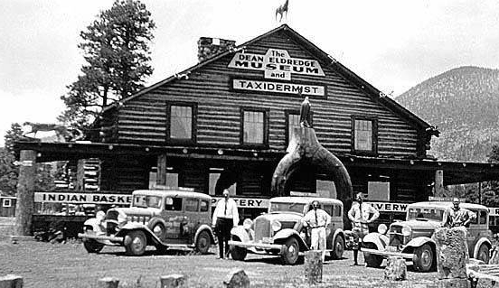 Dean Eldredge opened Flagstaff's Museum Club in 1931. It cost 25 cents to see his collection of animals &amp; oddities. In '36, he took his collection to Dallas &amp; leased the bldg. Saddlemaker Doc Williams turned it into a bar. Dean died in May '37 in Wausau, Wis,but the Zoo lives on